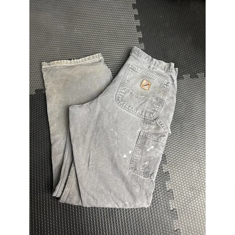 Carhartt Men's Gray Original Fit Flannel Lined Carpenter Work Pants 32x34 Paint